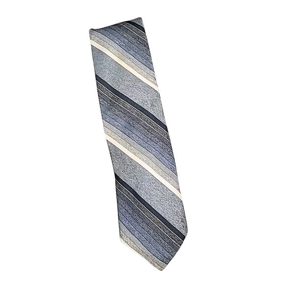 He Man Shops Men's Necktie Tie Texturized Polyester Blue Light Blue Striped - Picture 1 of 4